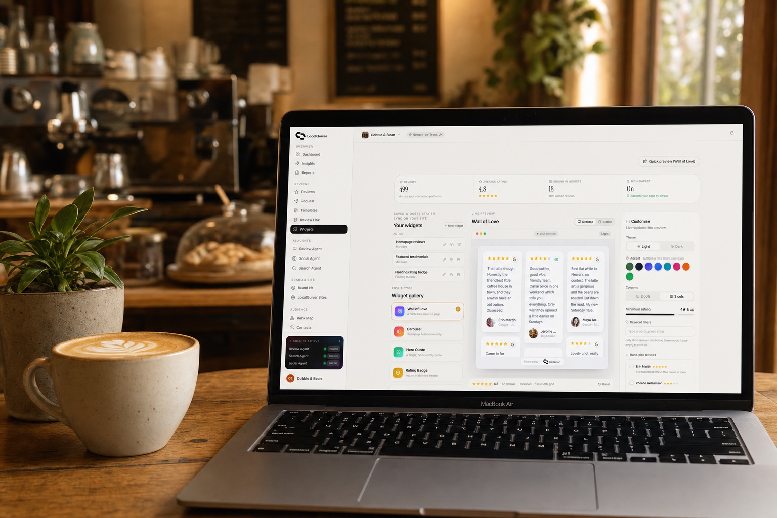 The widget gallery showing nine ways to display reviews on a website